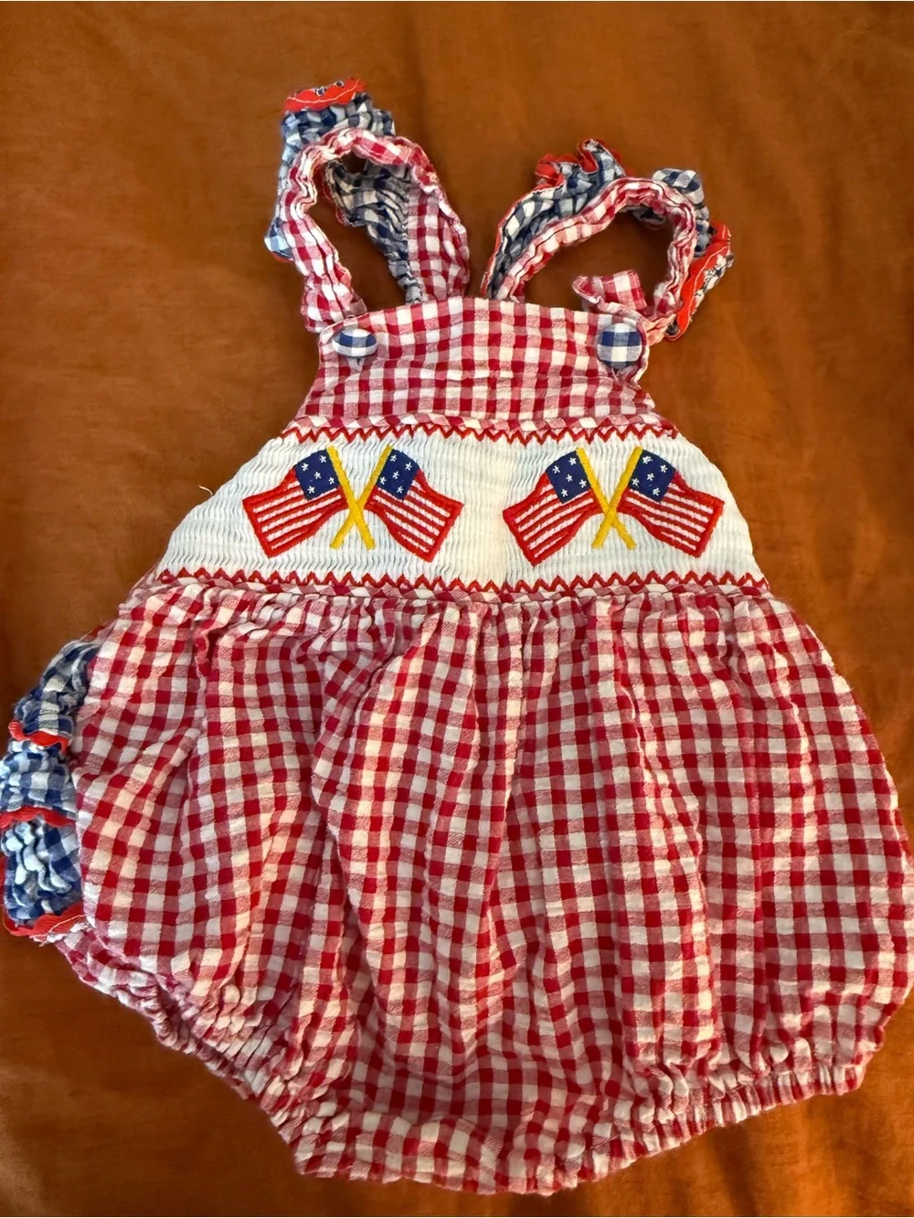 lol Cactus Red Gingham Baby Romper with Embroidered American Flags